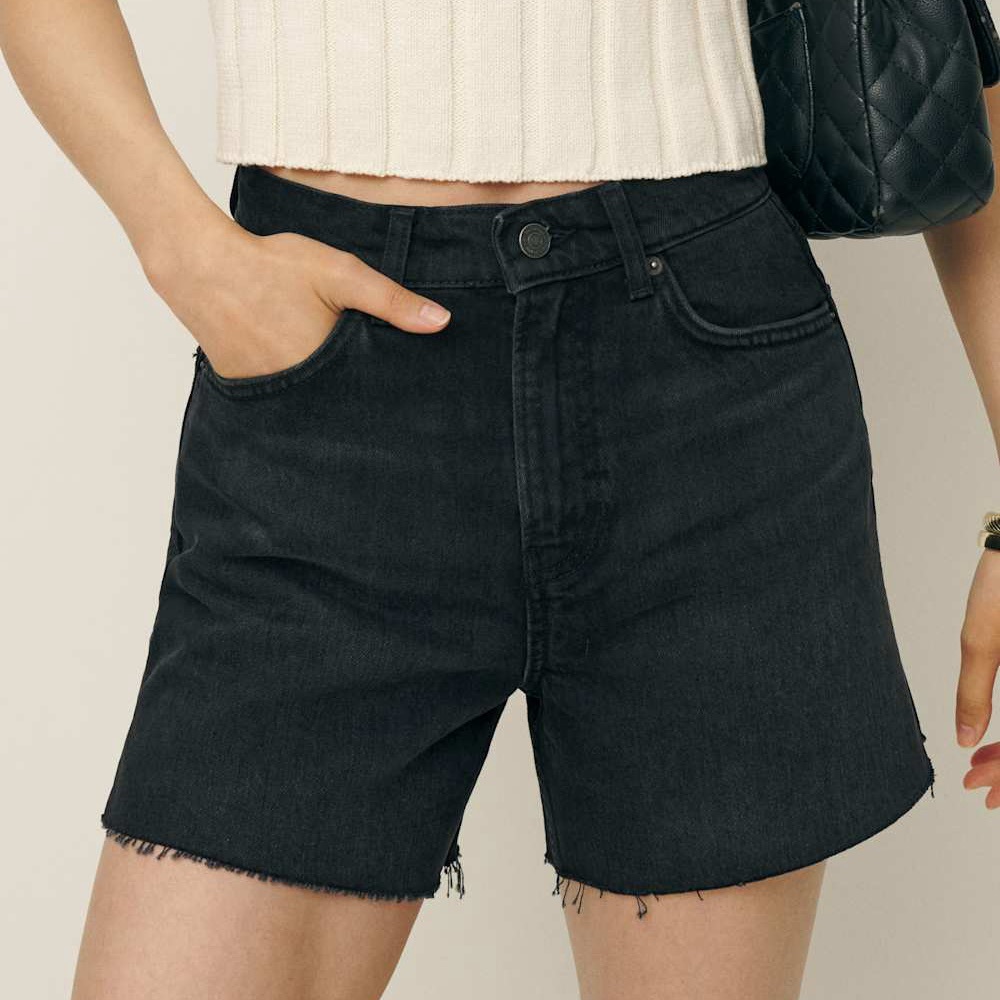 Reformation Wilder High Rise Relaxed Jean Shorts NWT 23 Black